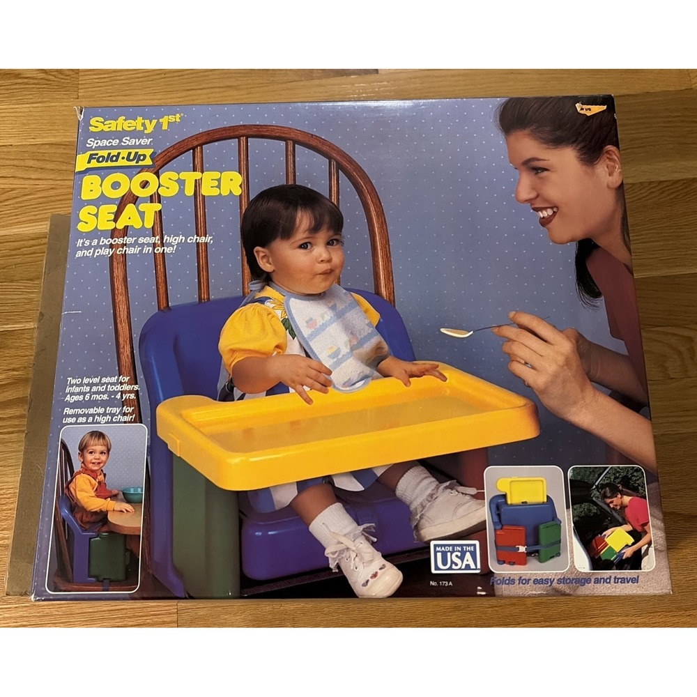 Safety First Fold Up Booster Seat Space Saver 1993 Original Box Insert Straps